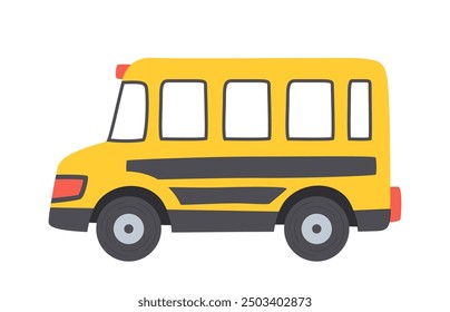 Schulbuswohnung auf weißem Hintergrund. Schülertransport für Kinder. Vektorclipart auf weißem Hintergrund.