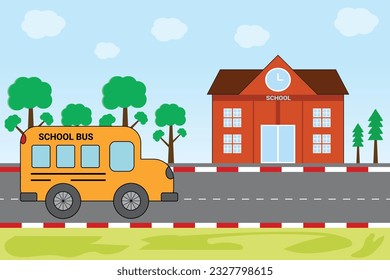 School Bus in Front of School Building: A Versatile and Stylish Illustration