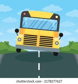 school bus front in road scene
