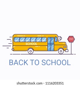 School bus front view. back to school concept. Thin line art style. vector illustration