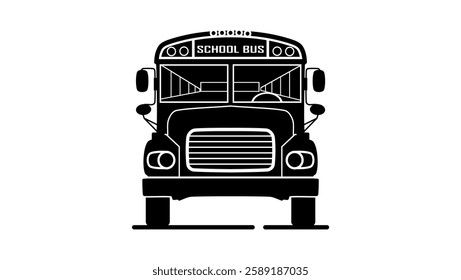 School Bus, front view, black isolated silhouette