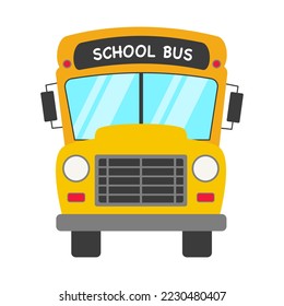 School bus front view in flat design on white background.