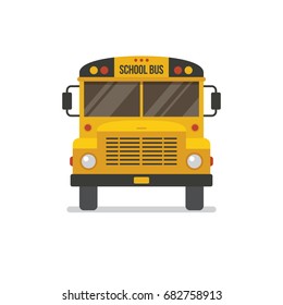 School bus front view flat illustration. Education icon isolated on white background