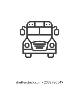 Schulbusvorderseite Symbol. lineares Stilzeichen für mobiles Konzept und Webdesign. Schulbus-Umriss-Vektorsymbol. Symbol, Logo-Abbildung. Vektorgrafik