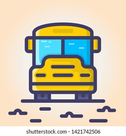 School bus front view on bright orange background