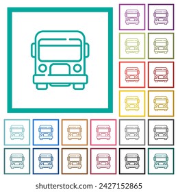 school bus front view outline flat color icons with quadrant frames on white background