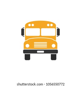 School Bus Front View. Vector Clipart Isolated On Green Background