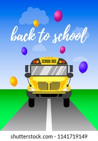 School bus front view vector illustration. Back to school illustration.