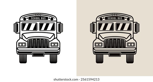 School bus front view vector object or icon in two styles illustration