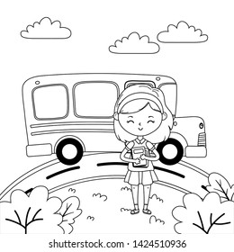School bus and girl cartoon design