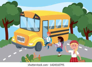 school bus with girls and boy students