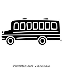 school bus hand drawn glyph illustration