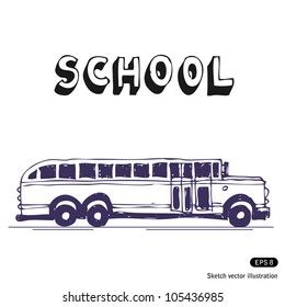 School bus. Hand drawn sketch illustration isolated on white background