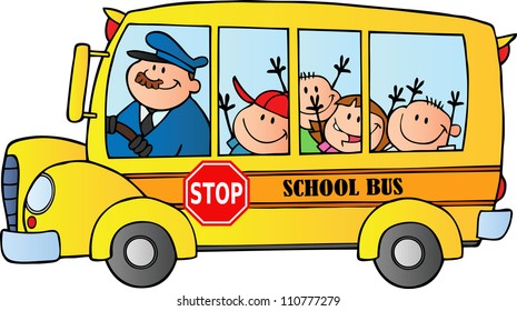 School Bus With Happy Children