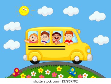 School Bus With Happy Children