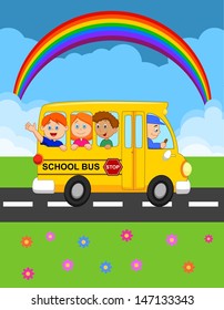 School Bus With Happy Children