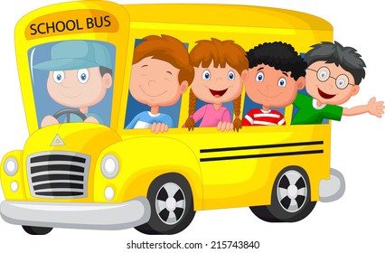 School Bus With Happy Children