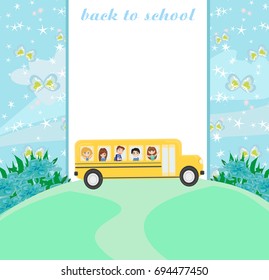 School bus with happy children