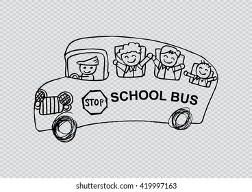 School bus with happy children.Cartoon style.