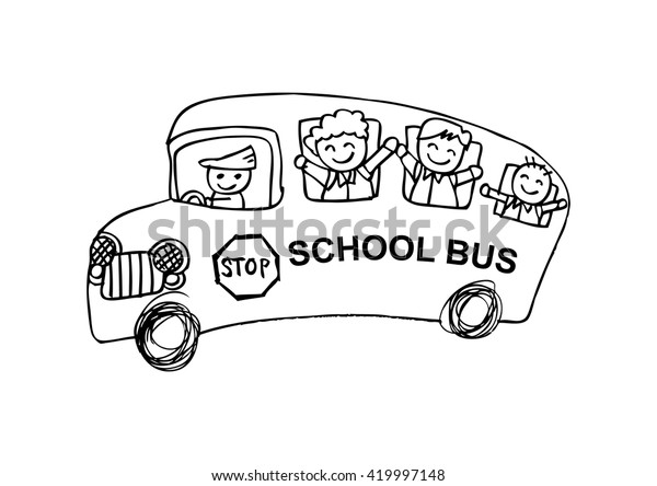 School bus with\
happy children.Cartoon\
style.