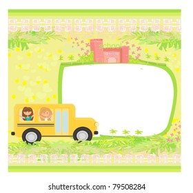 a school bus heading to school with happy children