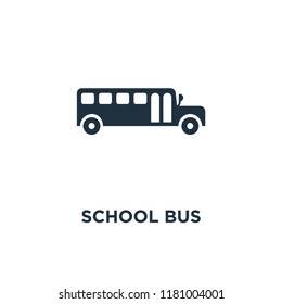 School bus icon. Black filled vector illustration. School bus symbol on white background. Can be used in web and mobile.