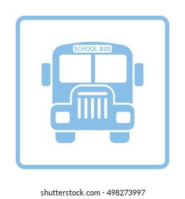 School bus icon. Blue frame design. Vector illustration.