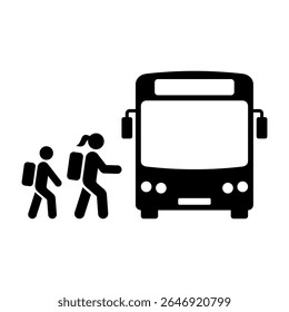 School bus icon. Children going to school. Public transport. Back to school. Vector icon isolated on white background.