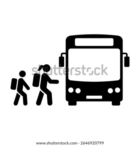 School bus icon. Children going to school. Public transport. Back to school. Vector icon isolated on white background.