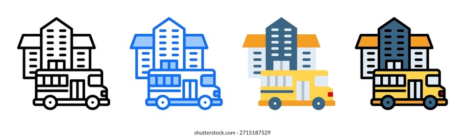 Conjunto de Colección de iconos de autobús escolar Estilo múltiple