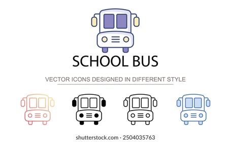 Schulbus-Symboldesign auf weißem Hintergrund, Stockgrafik