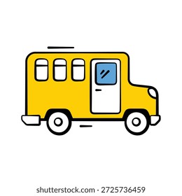 Schulbus-Symbol im Doodle-Stil, das den Bildungstransport und den Schülerverkehr darstellt.