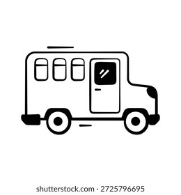 School bus icon in doodle style, representing education transport and student commute.