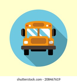 School bus icon. Flat long shadow design. Back to school icons series.