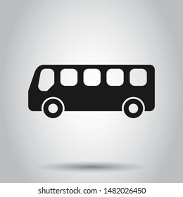 School bus icon in flat style. Autobus vector illustration on isolated background. Coach transport business concept.