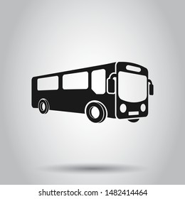 School bus icon in flat style. Autobus vector illustration on isolated background. Coach transport business concept.