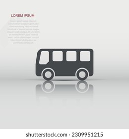 School bus icon in flat style. Autobus vector illustration on white isolated background. Coach transport business concept.