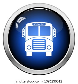 School Bus Icon. Glossy Button Design. Vector Illustration.
