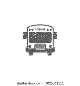 School bus icon in grunge texture. Vintage style vector illustration.