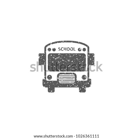 School bus icon in grunge texture. Vintage style vector illustration.