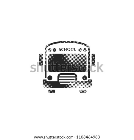 School bus icon in halftone style. Black and white monochrome vector illustration.