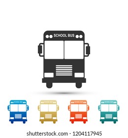 School Bus icon isolated on white background. Set elements in colored icons. Flat design. Vector Illustration