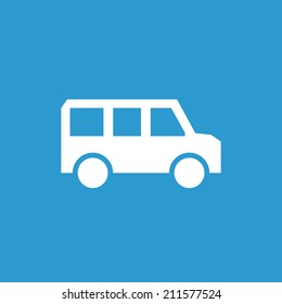 school bus icon, isolated, white on the blue background. Exclusive Symbols 