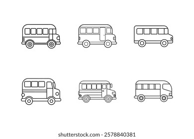 school bus icon line art vector illustration