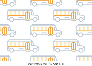 School bus icon in line style isolated on white background.  Seamless pattern stock vector illustration
