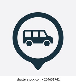 school bus icon map pin on white background 