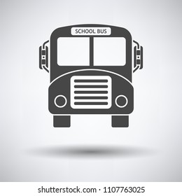 School bus icon on gray background, round shadow. Vector illustration.