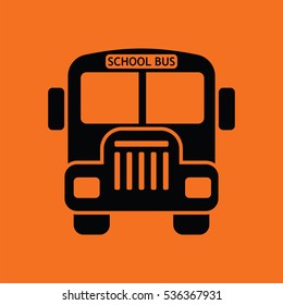 School bus icon. Orange background with black. Vector illustration.