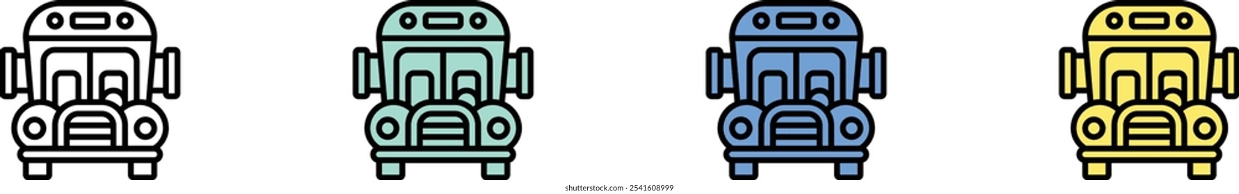school bus icon. Outline, Green, Blue and Yellow Style Design Isolated On White Background