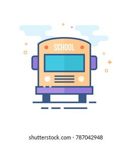 School bus icon in outlined flat color style. Vector illustration.